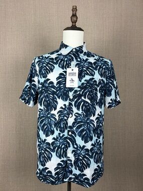 Original Penguin Men’s M 100% Linen Tropical Leaf Shirt NWT